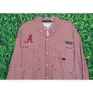 Alabama Crimson Roll Tide Button Front Plaid Shirt Columbia Super Bonehead Large